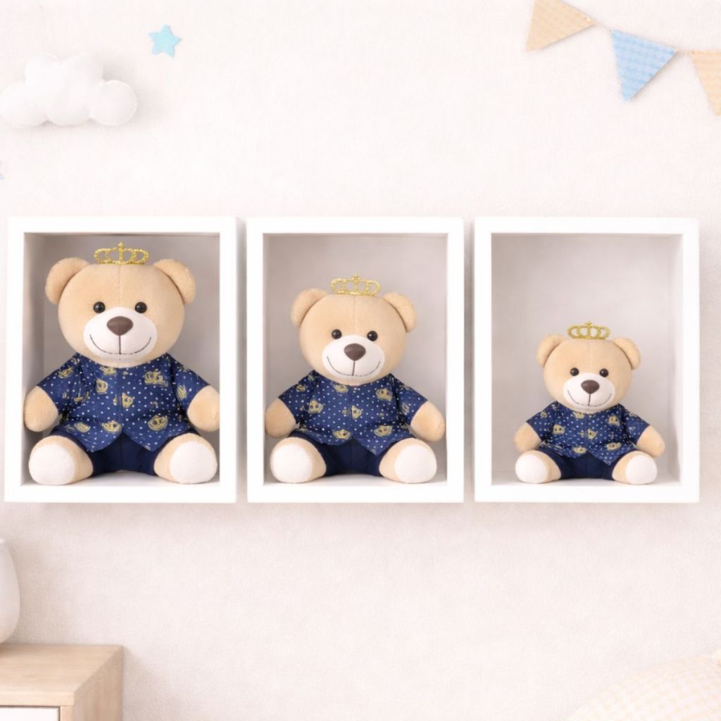 Trio Urso De Pelúcia Ursinho Príncipe Marinho Para Nichos Decoração Quarto De Bebê Presente Infantil — imagem 2 de 2