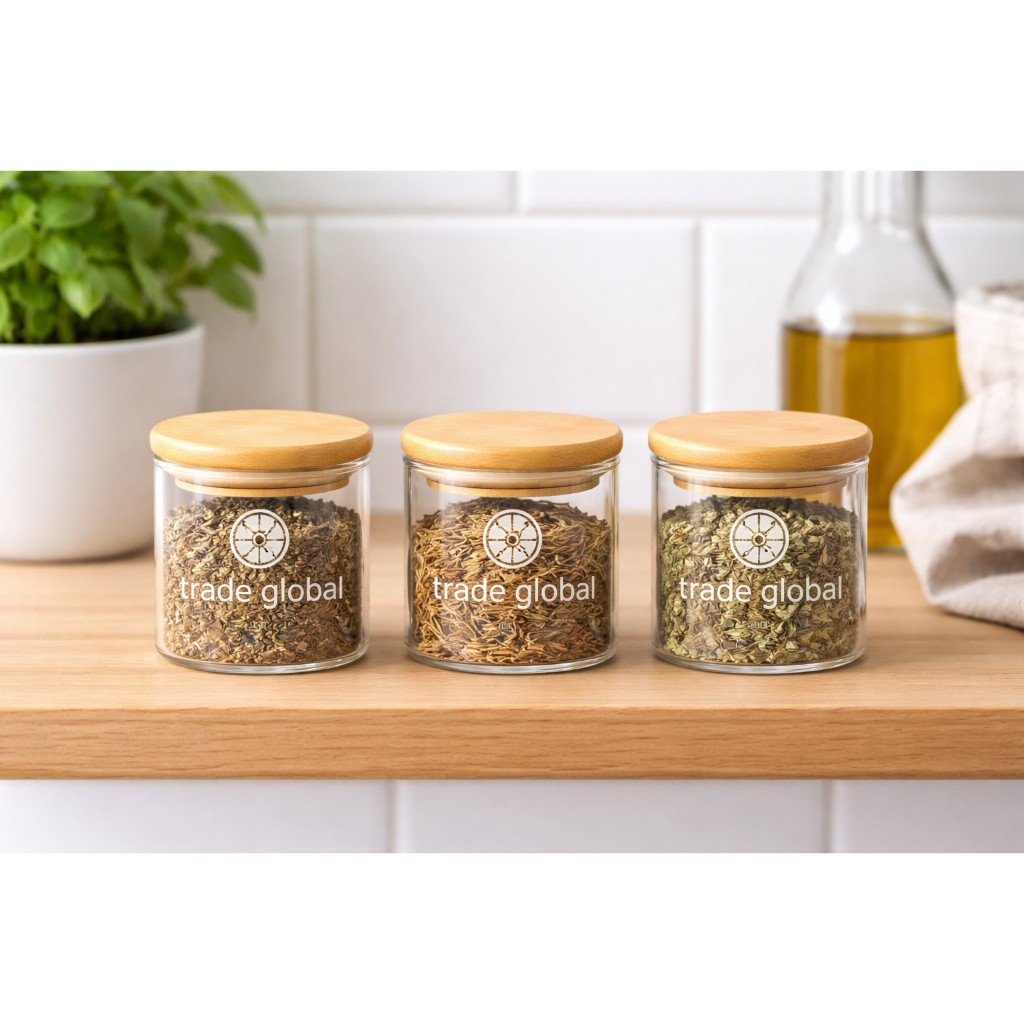 POTE DE VIDRO COM TAMPA DE BAMBU HERMÉTICA PARA TEMPEROS E CONDIMENTOS - 200ML
