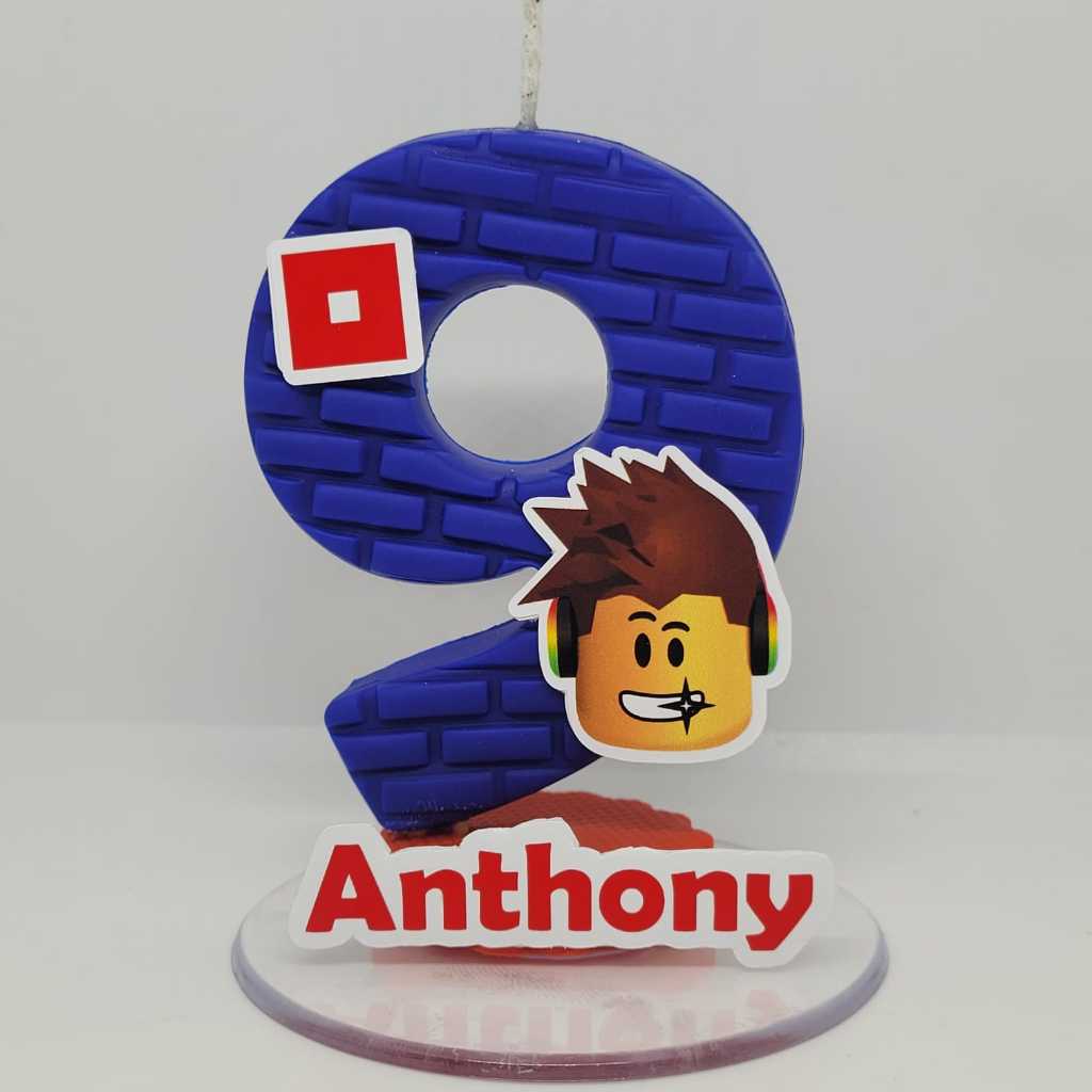 VELA PERSONALIZADA - ROBLOX VELA DE BISCUIT PARA FESTA DE ANIVERSARIO