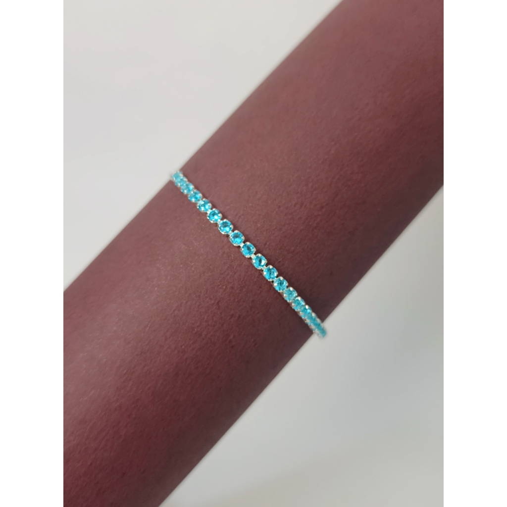 Pulseira Riviera Zircônia Azul Claro Prata 925 Ajustável Antialérgica Feminina Semi Joia