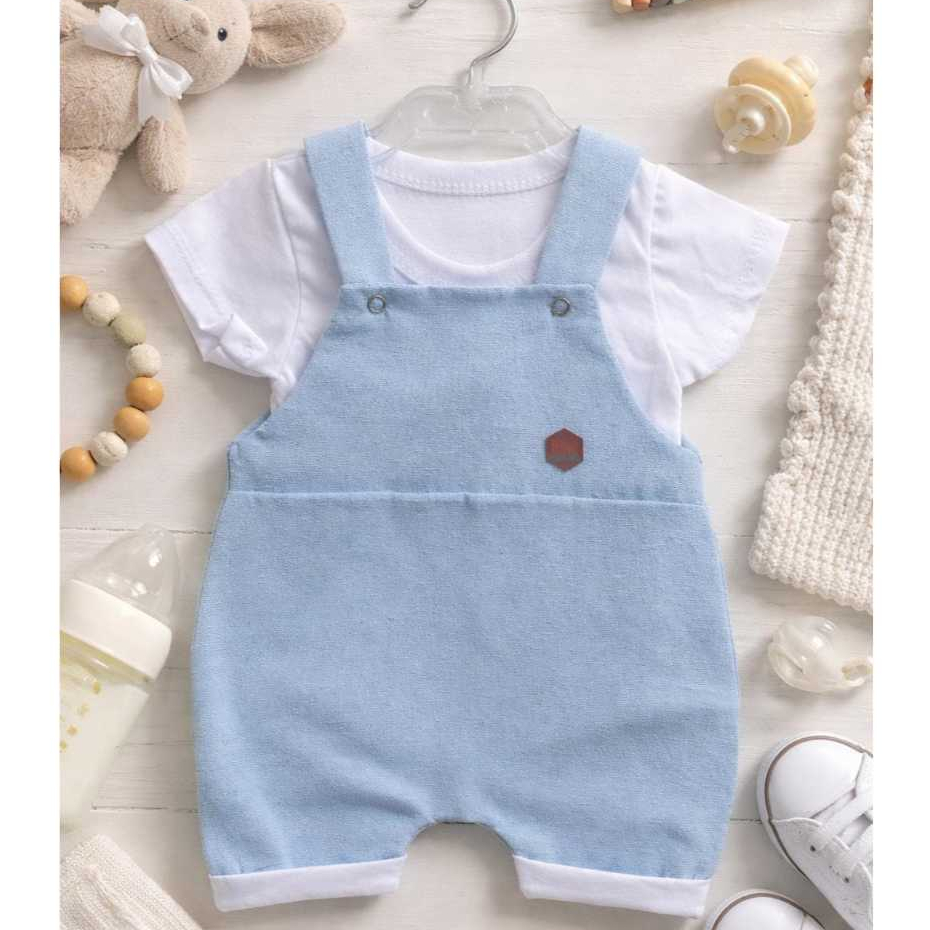 Conjunto Bebê Masculino Jardineira Azul com Camiseta Branca Roupa de Bebê Confortável Macacão Infantil