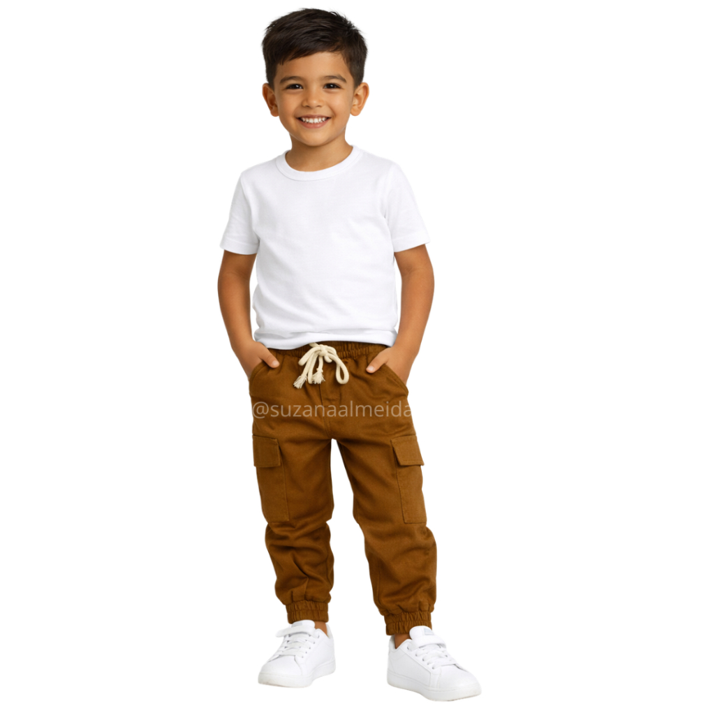 Calça cargo Infantil e Juvenil 04 ao 16 Anos Preta Bege Caramelo Sarja