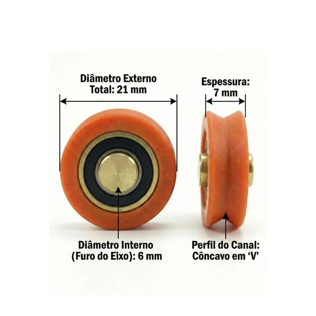 Kit 10 unidades Roldana côncava em V D21   21mm