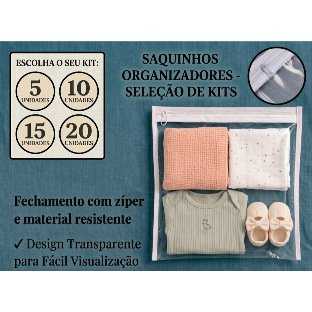 Kit 5, 10, 15 e 20 Saquinhos Organizadores Com Zíper Multiuso Envelope Maternidade/Necessaire.