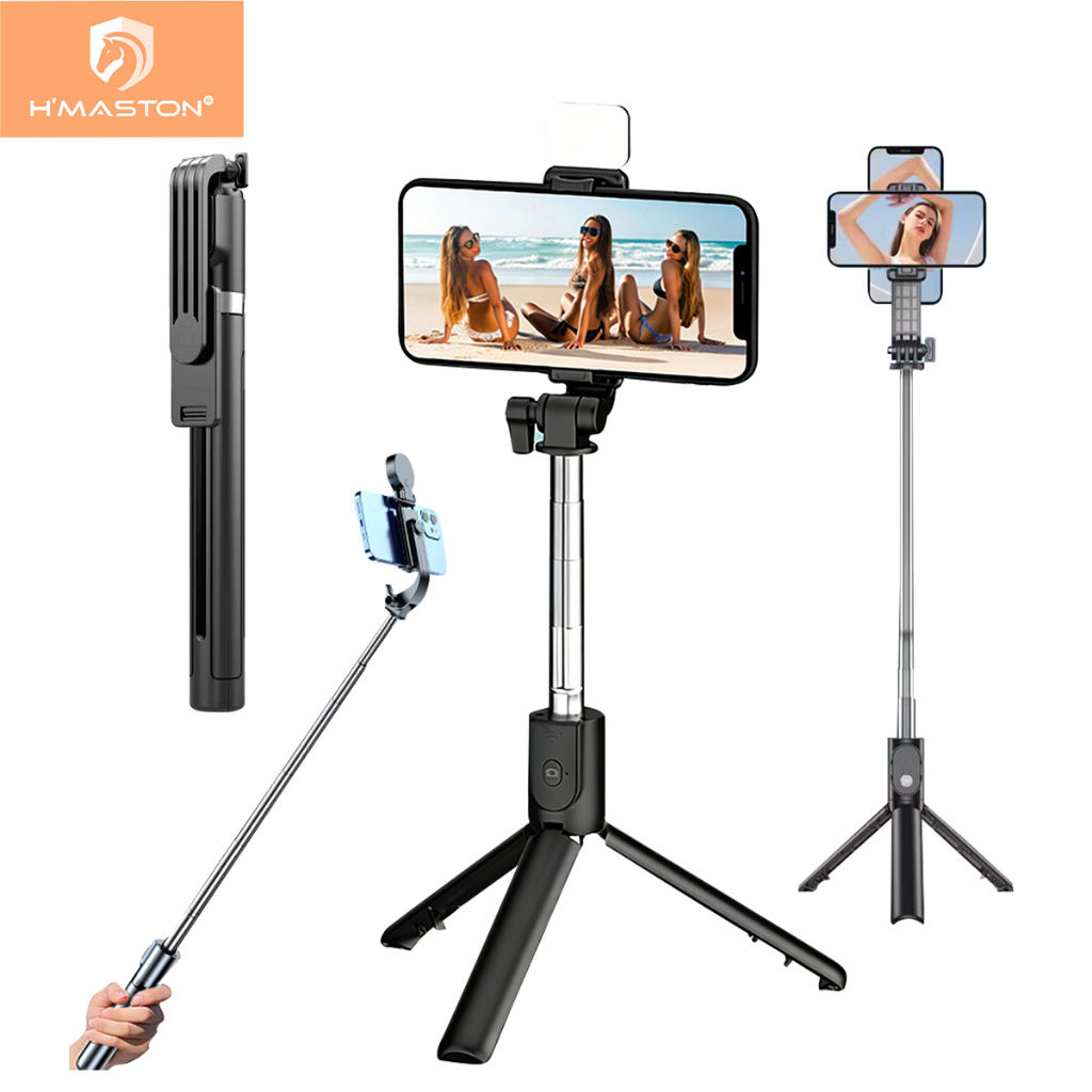 H'maston ZP36 Bastão 360° Bluetooth De 180CM Selfie Tripé Remote Pau  De Selfie Retrátil Celular