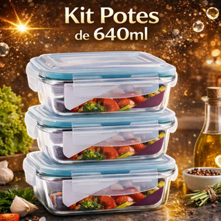Kit Potes Herméticos 640ml Alimentos Marmita Fitness vidro Retangular em Oferta na Shopee