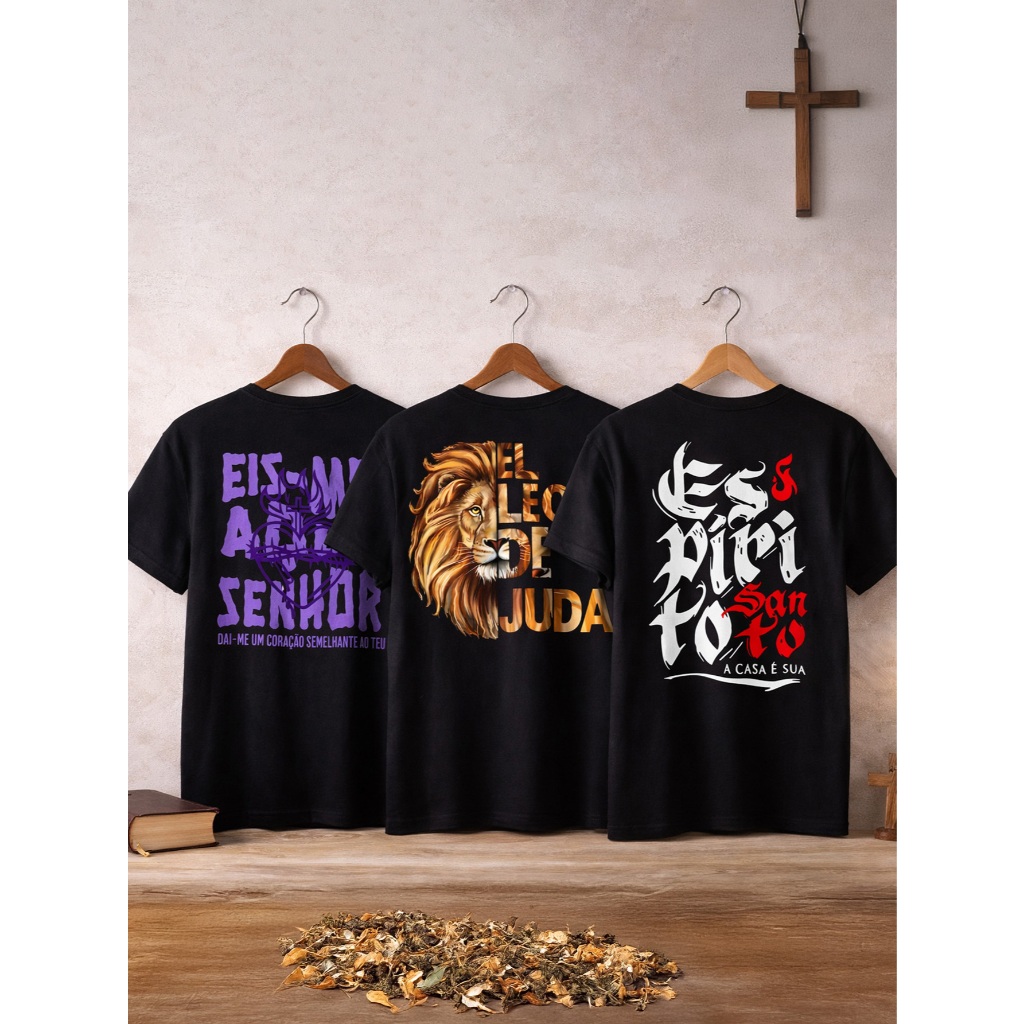 3 Camisetas Gospel *SORTIDAS* Infantil Juvenil estampas Modernas para Crianças de 2  16 Anos Unissex