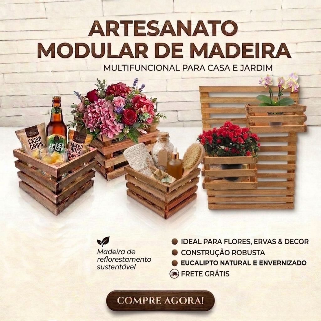 Cachepo de Madeira Modular Artesanal Eucalipto Sustentável Decoração Casa Jardim (Casa Terre)
