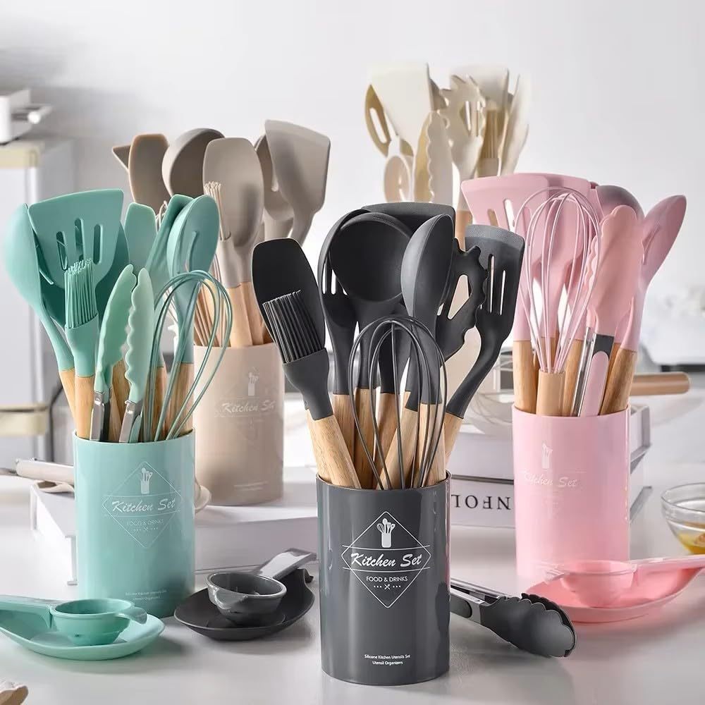 Utensílios cozinha silicone 8 peças concha espátula colher pegador faca pincel