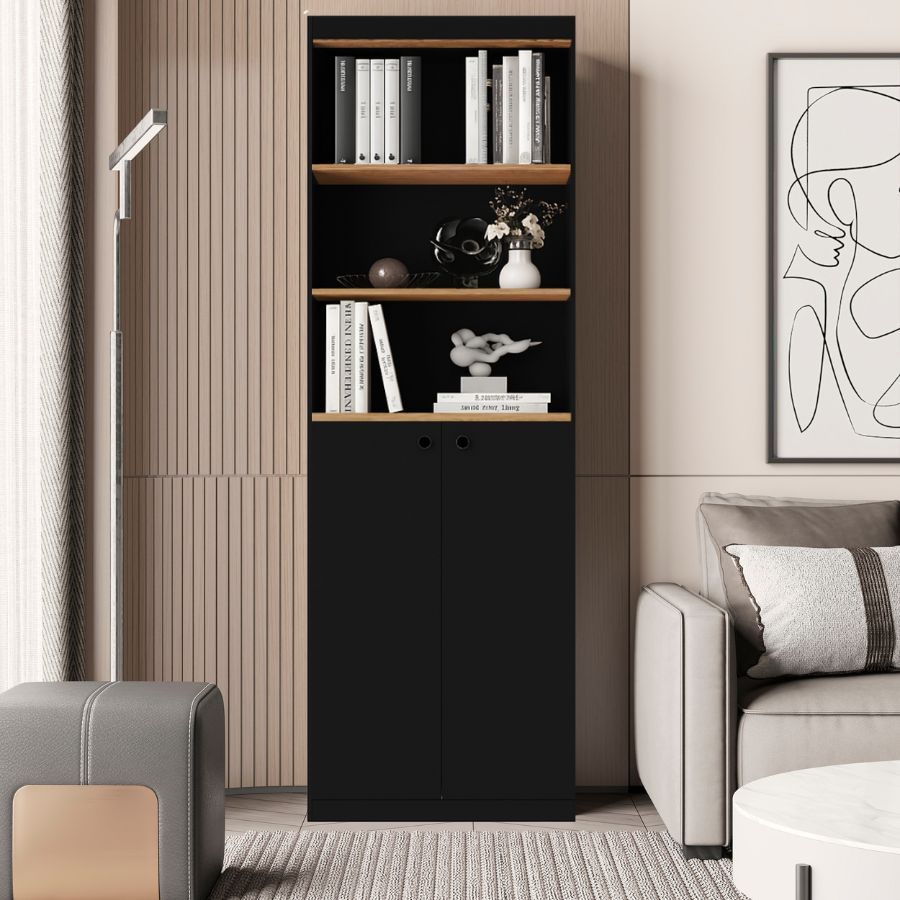 Estante Livreiro Com 5 Prateleiras e 2 Portas Gold Luxo - Dullar Móveis