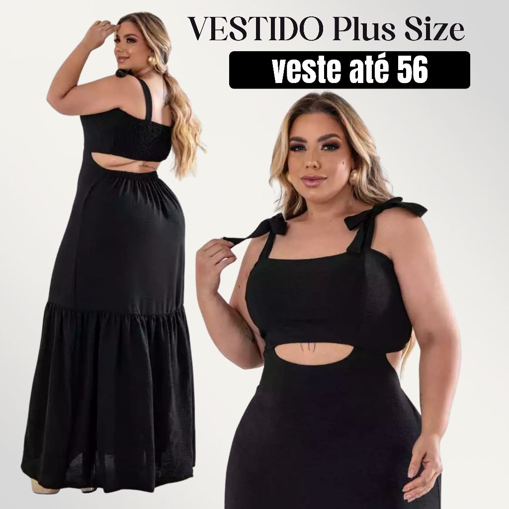 Vestido Plus Size Longo que Valoriza a Silhueta | Lastex + Amarração | Confortável e Elegante em Oferta na Shopee