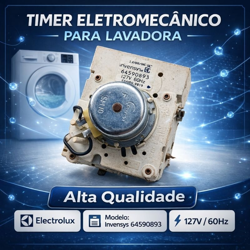 Timer Eletromecânico para Lavadora *Electrolux* - Modelo: Invensys 64590893 - 127V/60Hz