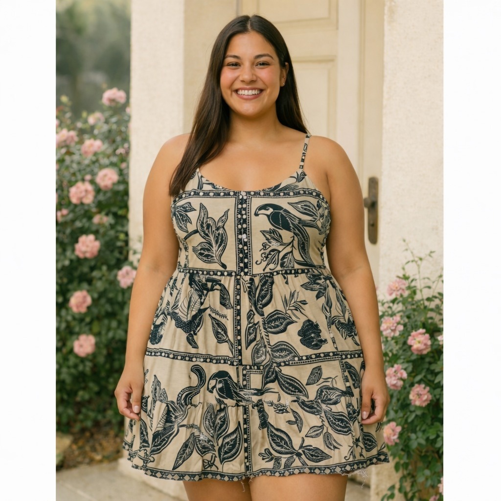 Vestido Curto Plus Size Feminino Estampado Malha Fria Romantic Barato