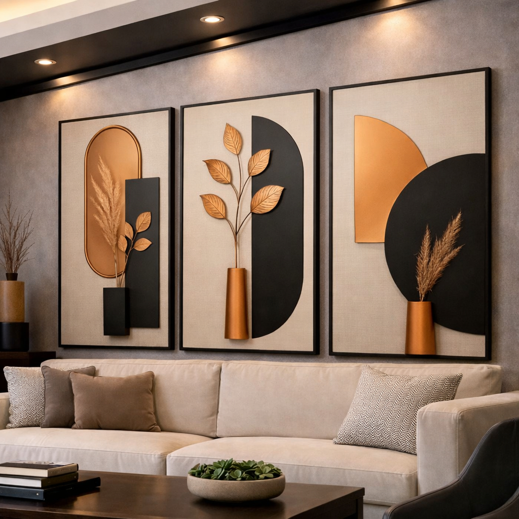 Quadros Decorativos 3 Peças Abstrato Geométrico Trio Nordic Sala Quarto Hall em Oferta na Shopee