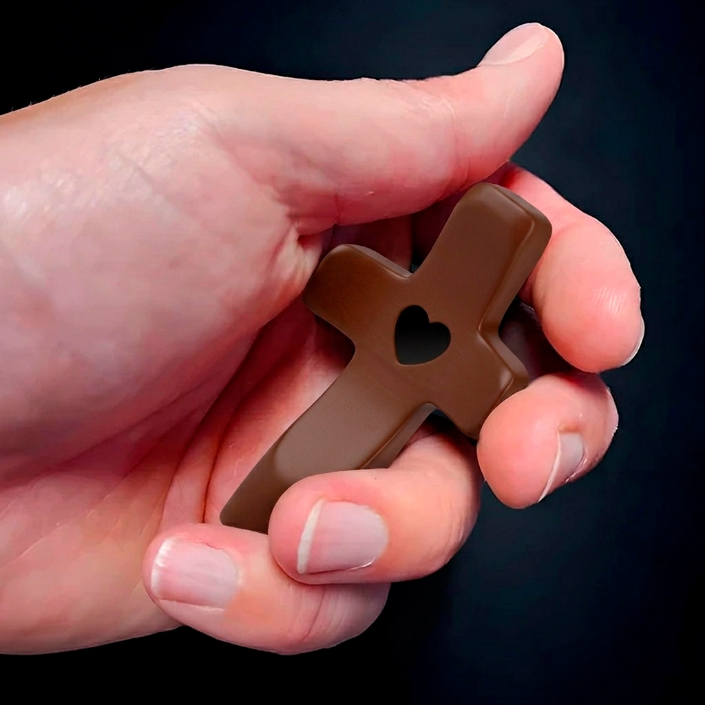 Imagem Cruz de Mão Bolso Textura Madeira para Ansiedade Anti Stress Reza Oração Fé Meditação Missa Igreja