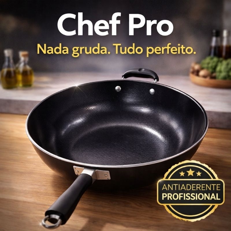 Imagem Panela Wok Antiaderente 34cm Profissional Chef Pro Não Gruda Fácil Limpeza