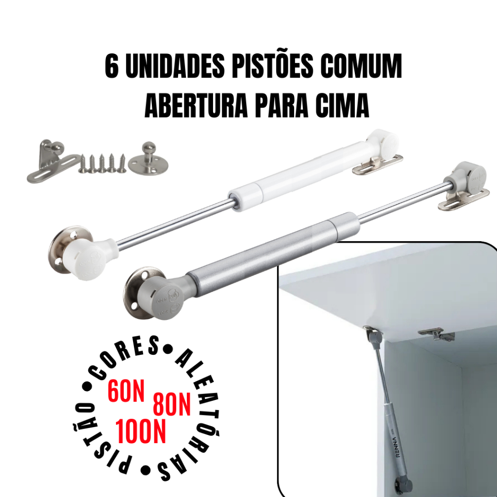 Kit c/ 6 unidades de Pistão a Gás Comum aaplicação em Armário Basculante com Amortecedor
