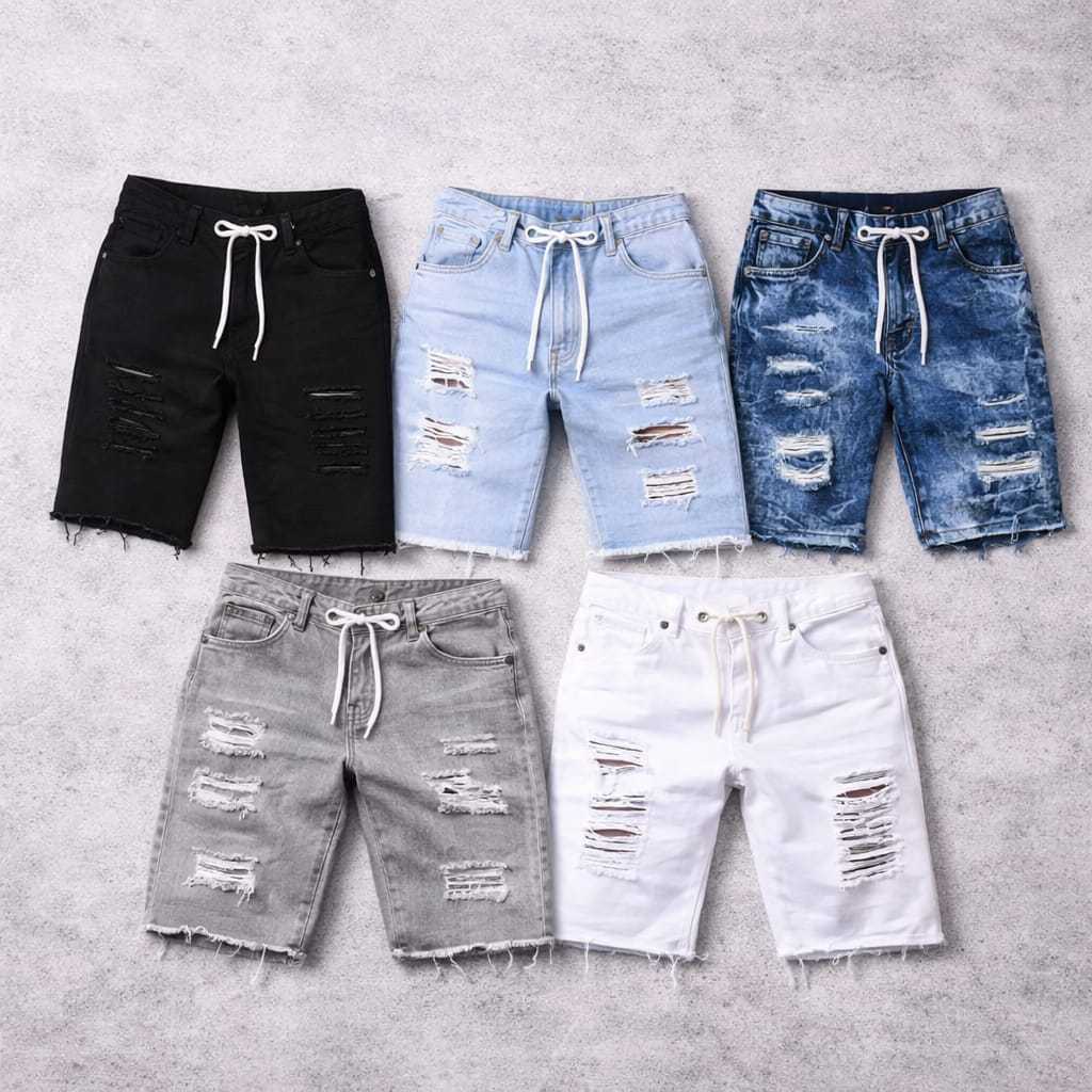5 Shorts Jeans Masculino Kit Bermuda Jogador Rasgada Destroyed Padrão Premium