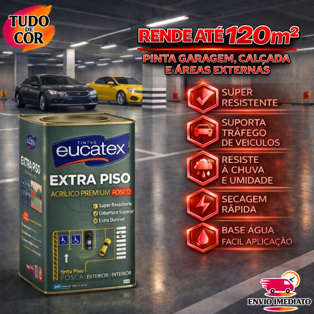 Tinta para Piso Eucatex Extra Piso 18L, Lavável, Ideal para Piso Externo e Muros