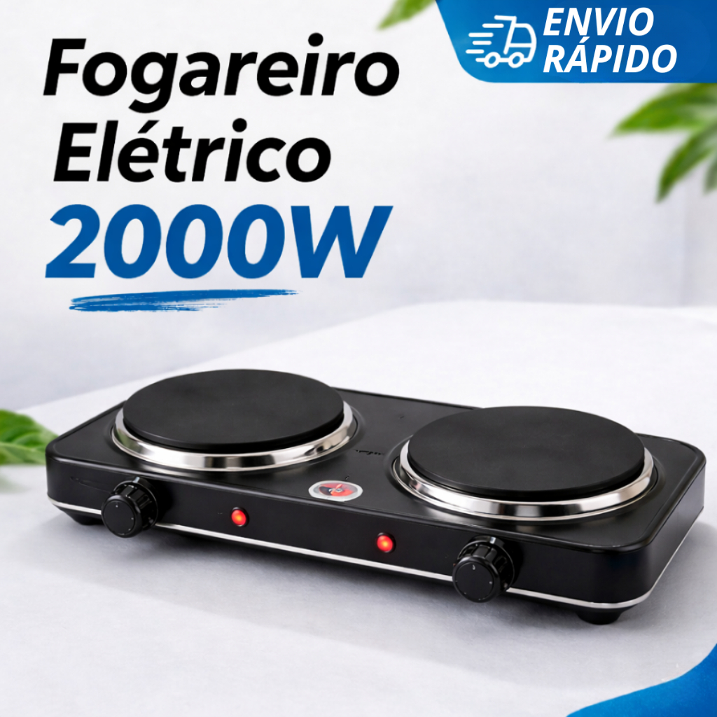 Fogareiro Elétrico Portátil 2 Bocas 110V Ou 220V Cooktop 2000W Kaza+ Camping Cozinha Viagem Premium