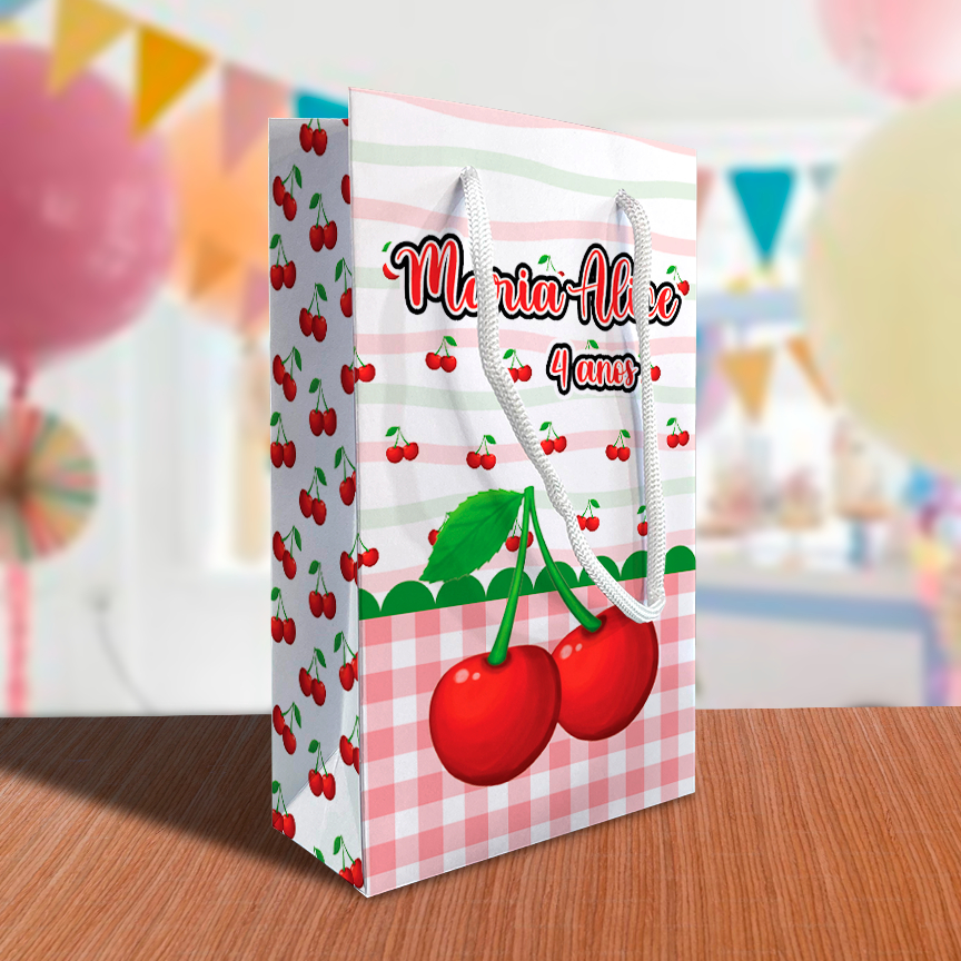 Sacolinha Cerejinha Personalizada Festa Lembrancinha Kit Festa Frutinhas Sacola Cereja