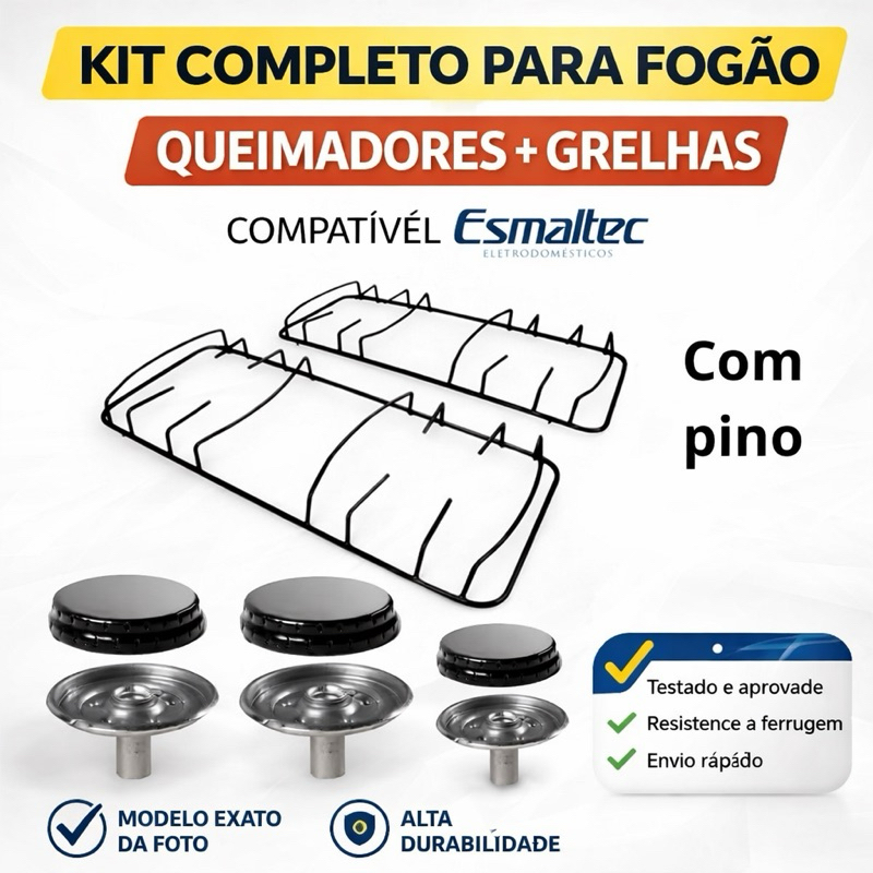 Kit 2 Grelhas + 4 Bocas Para Fogão Esmaltec Veneza Bali Agata COM PINO