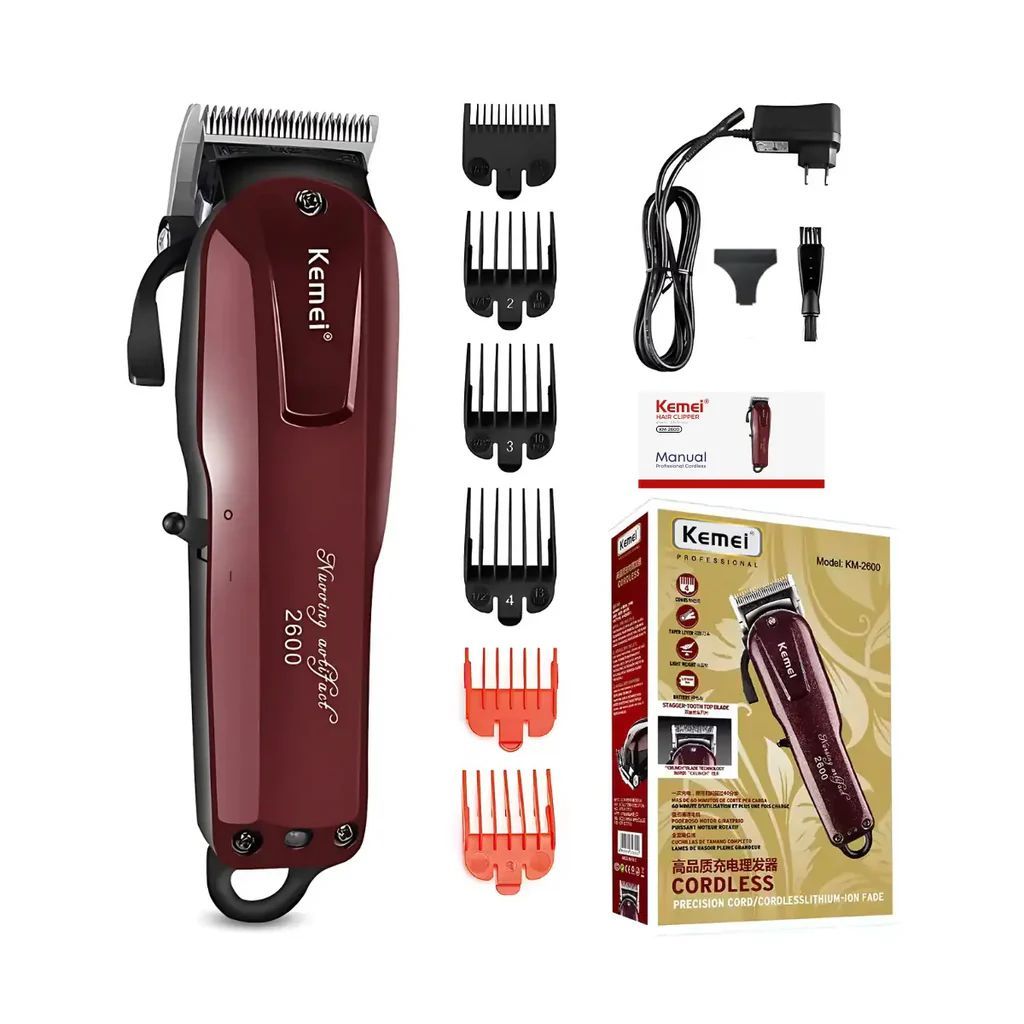 Máquina de Cortar Cabelo Profissional Kemei KM-2600 Original sem fio recarregável - bivolt 110v/220v