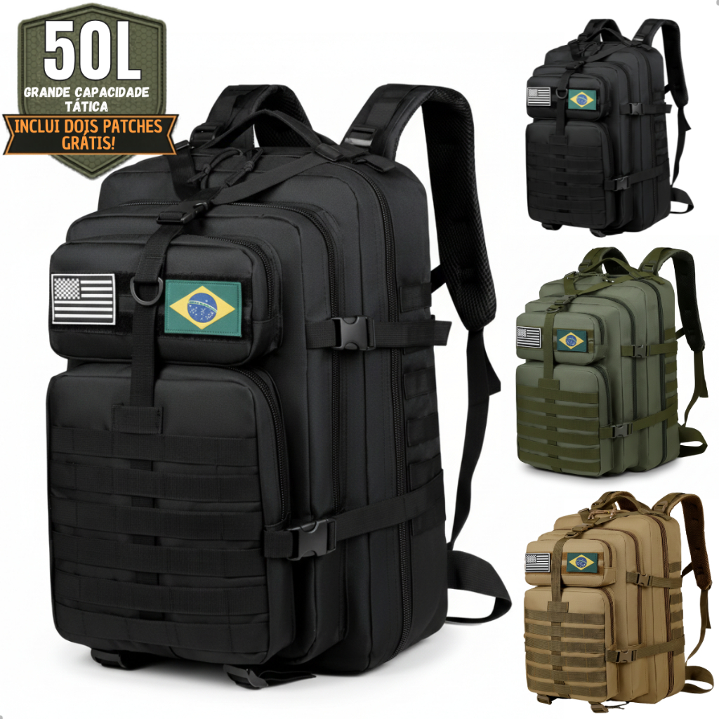 Mochila Tática 50 Litros Reforçada Impermeável Masculina Grande Camping