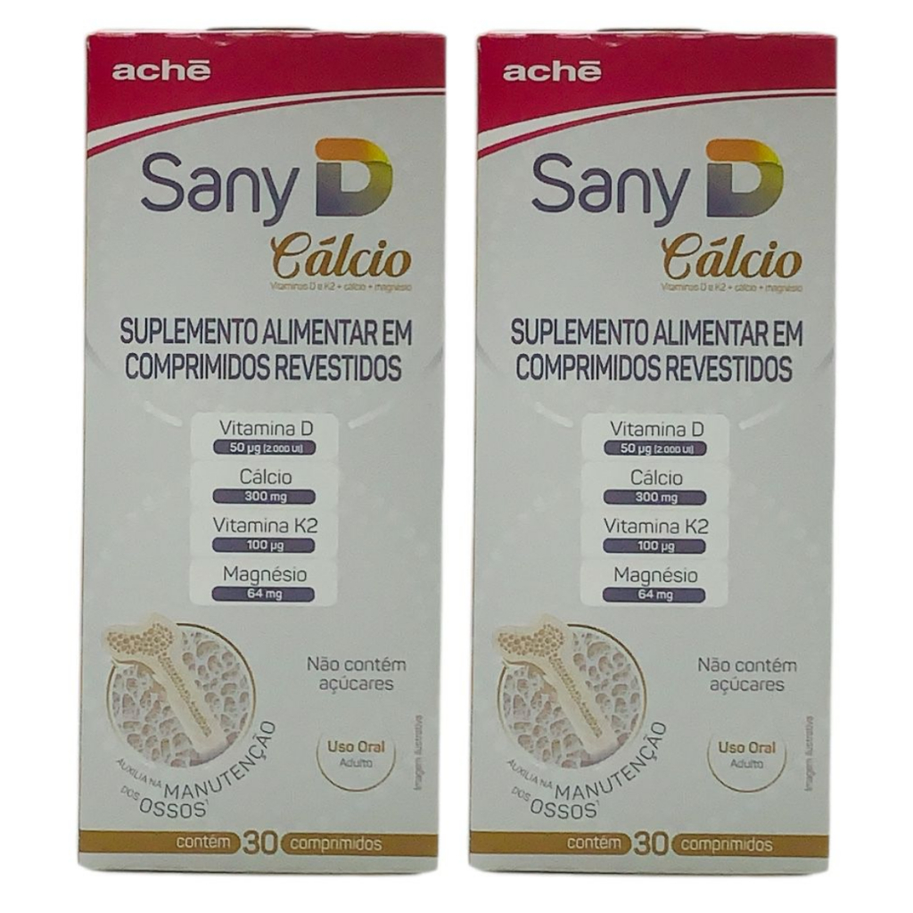 2 Caixas Suplemento Sany Vitamina D Cálcio K2 Magnésio 30 Comprimidos
