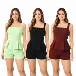 CONJUNTO SHORT FEMININO DE ALFAIATARIA + BLUSA PEPLUM | ELEGANTE E SOFISTICADO 2026