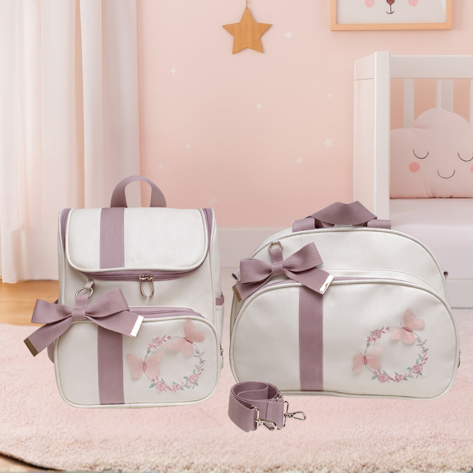 Bolsa Maternidade Grande Rose 3D Térmica Impermeável + Mochila Bebê Luxo Enxoval Off