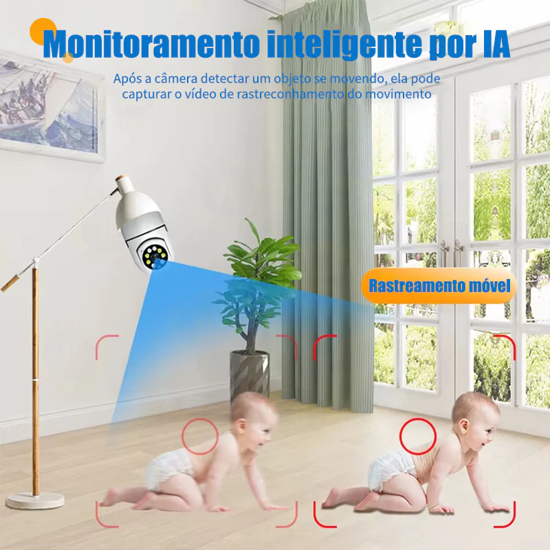 Câmera de Segurança WiFi Full HD 360° com Microfone e Lâmpada Sem Fio — foto 5