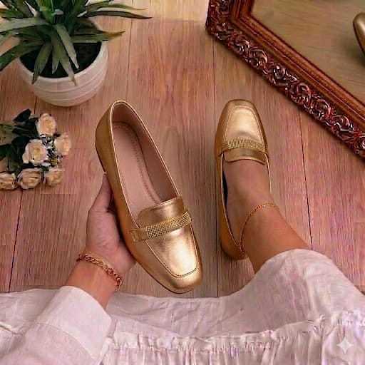 Sapatilha Feminina Confortável Luxo Mocassim Sapato Feminino Bico Quadrado Rosê Stras Para Dia a Dia