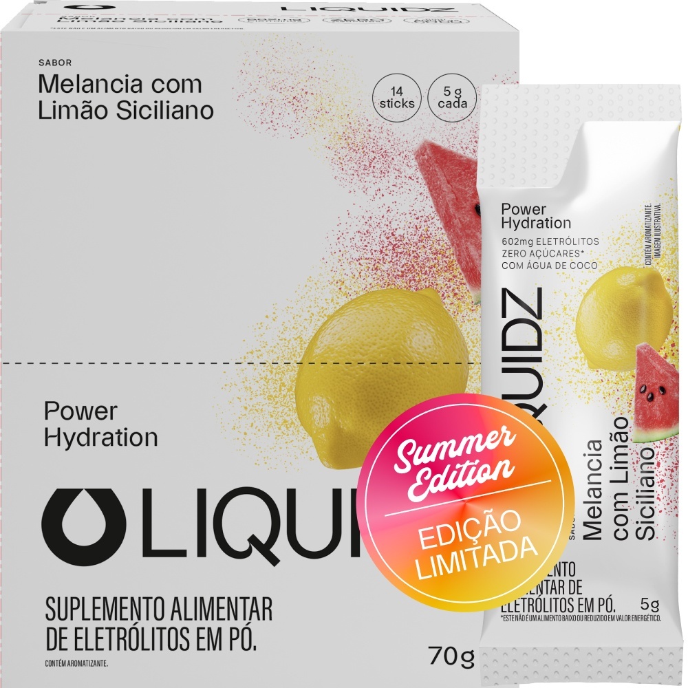 LIQUIDZ® - Eletrólitos Zero Açúcar - Melancia Com Limão Siciliano - 14 sachês