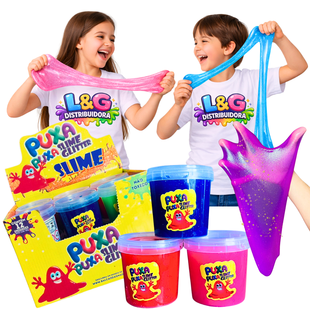 KIT SLIME GLITTER PUXA PUXA LELECA - Brinquedo Infantil barato não gruda envio rapido criativo mae