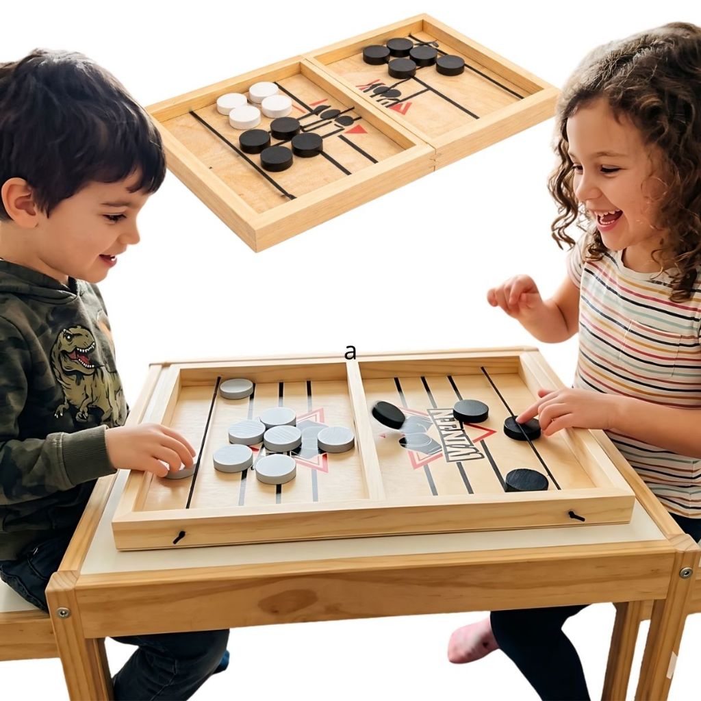 Jogo Fast Sling Puck De Madeira Hockey Mesa 2 Em 1 Brinquedo Família Adulto Criança - Futebol botao Novo