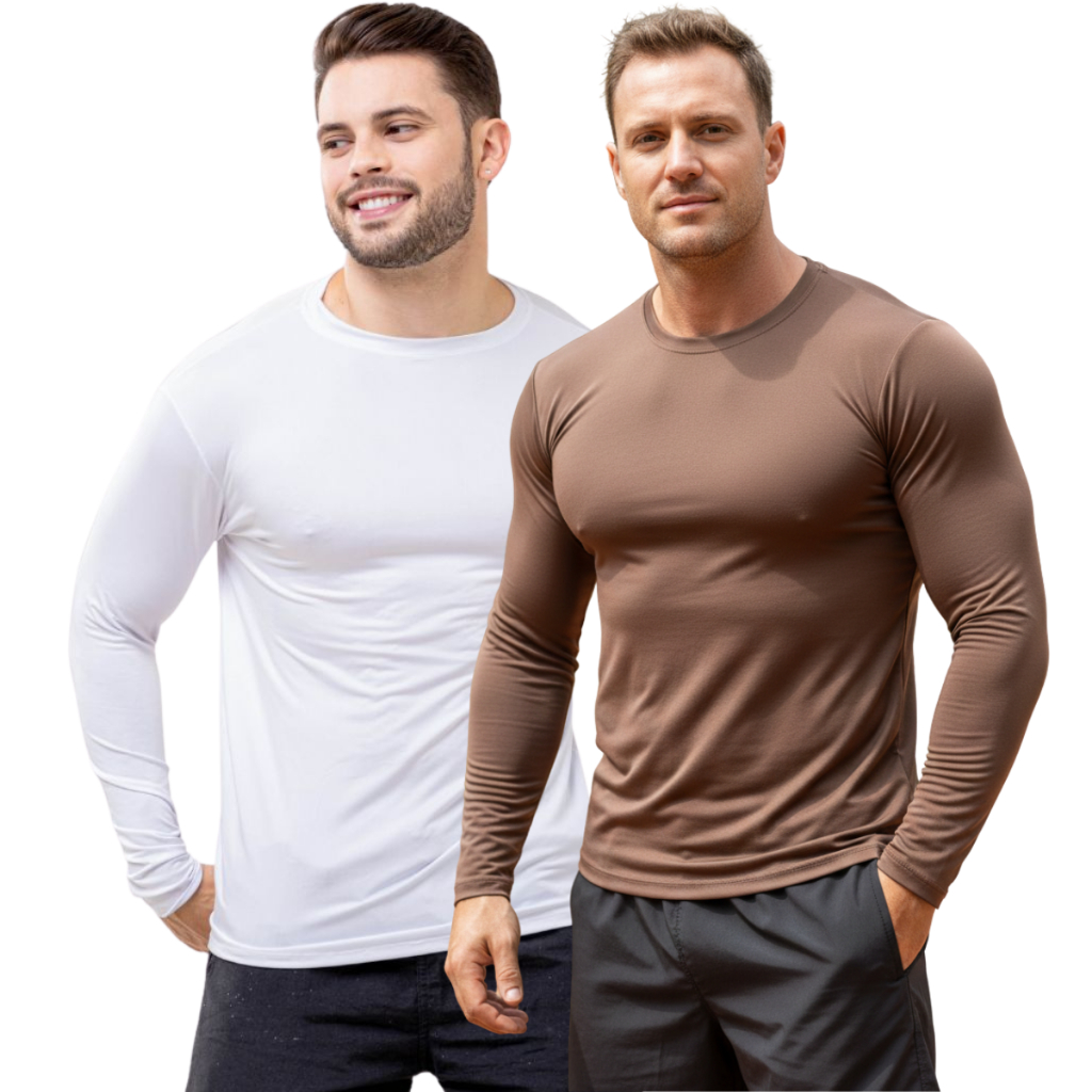 Kit 2 Camisetas Térmica Masculina Manga Longa Com Proteção Uv 50+ Segunda Pele Blusa Malha Fria