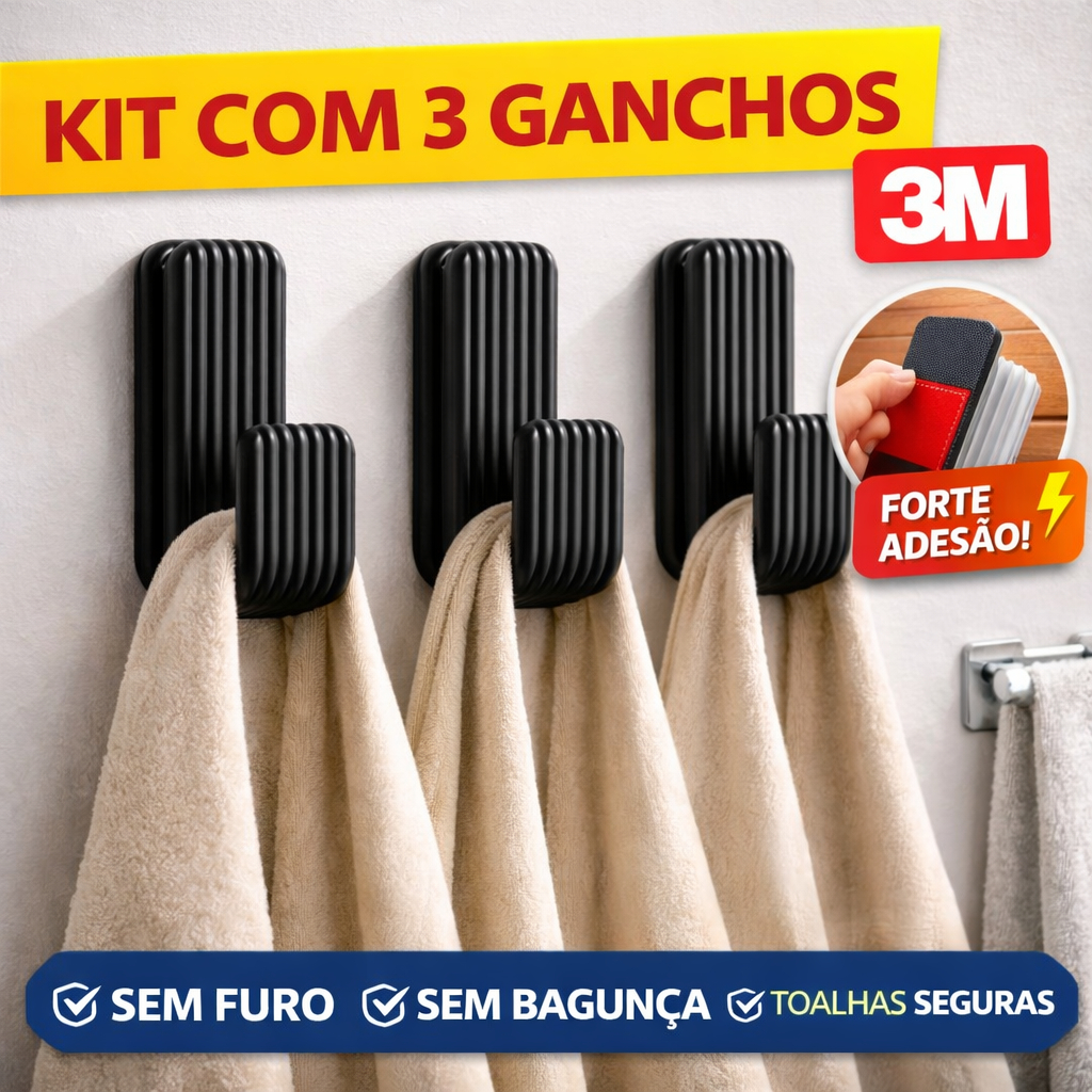 3 Ganchos Premium Suporte Resistente P Parede Com Fita Dupla Face 3M Para Toalhas Roupas e Bolsas em Oferta na Shopee