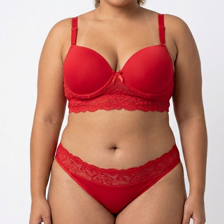 Conjunto Plus Size Sutiã Com Bojo e Calcinha Em Renda Lingerie Feminina Barato Confortável Edumara