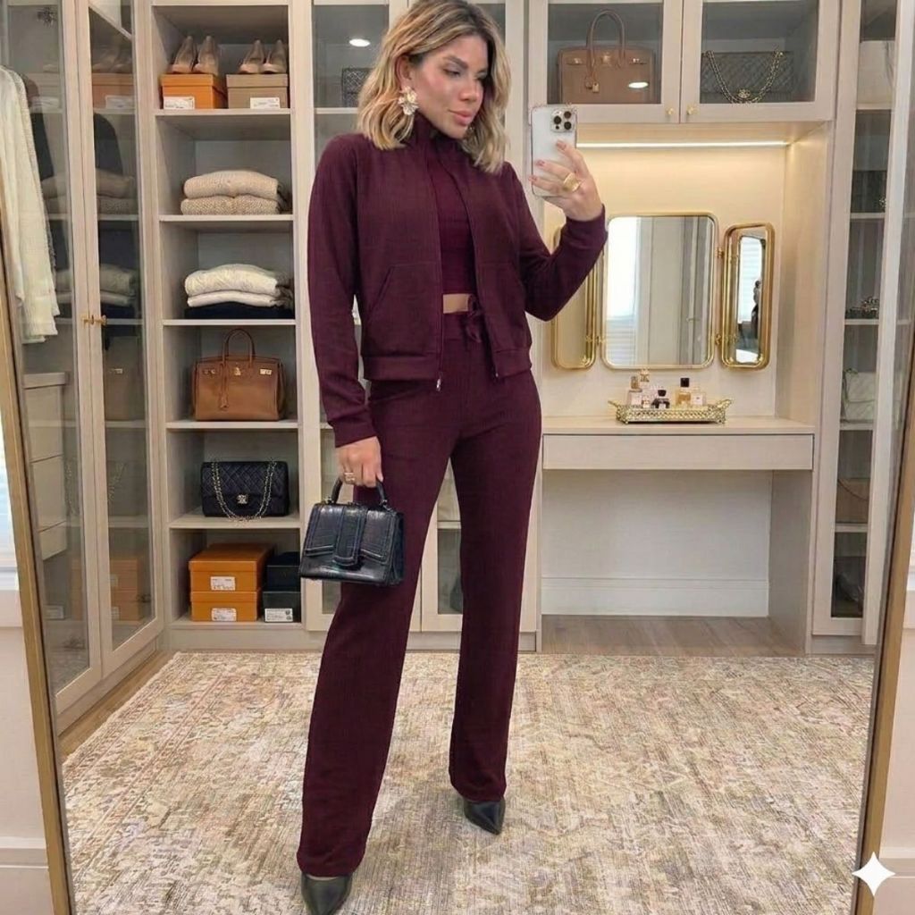 Conjunto Calça Pantalona Anarruga Feminino Inverno  Casaco Jaqueta Bomber Premium Moda Gringa P093