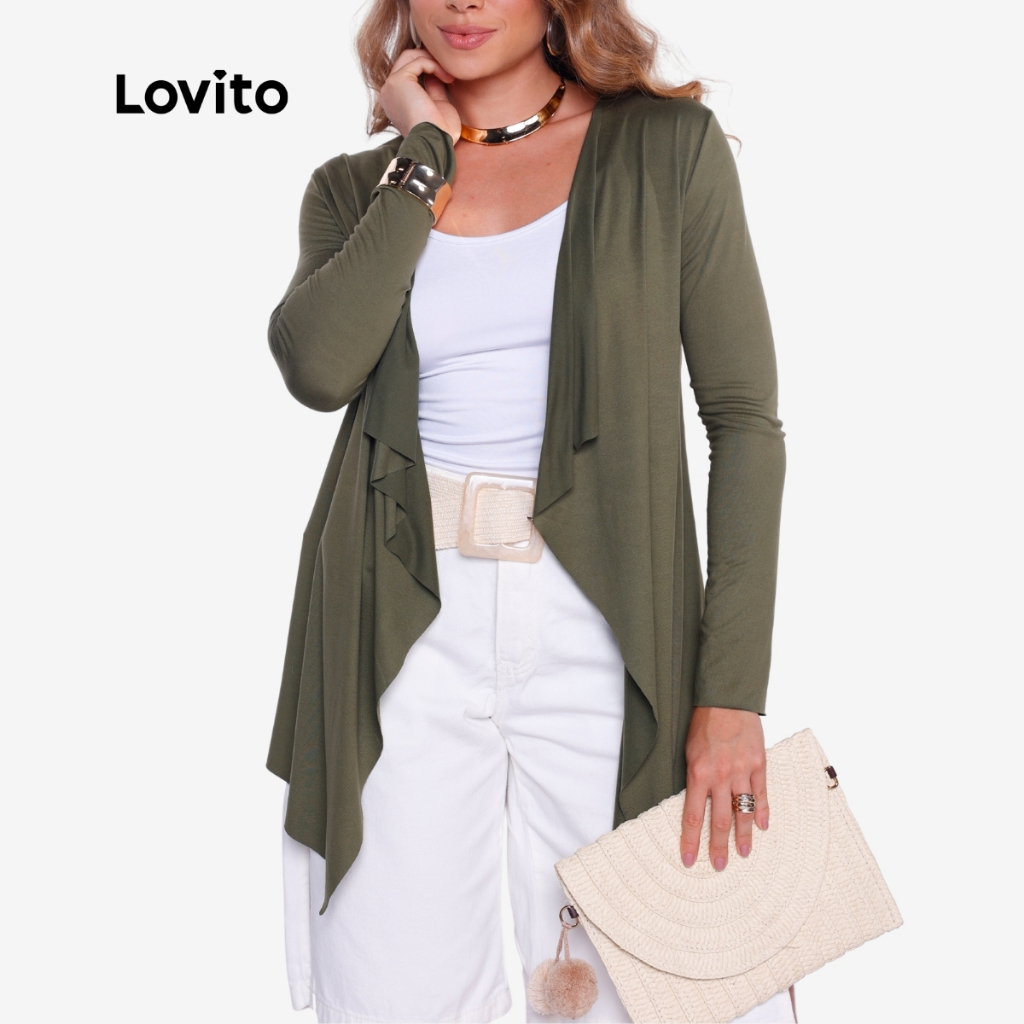 Lovito Cardigan Feminino Alongado em Malha Leve CDB16901720