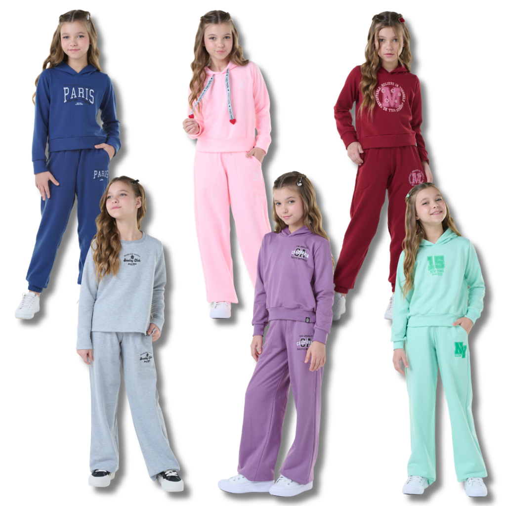 Kit 1, 2 ou 3 Conjuntos Elaborados Feminino/Menina Blusa e Calça Inverno Infantil e Juvenil 6 ao 16