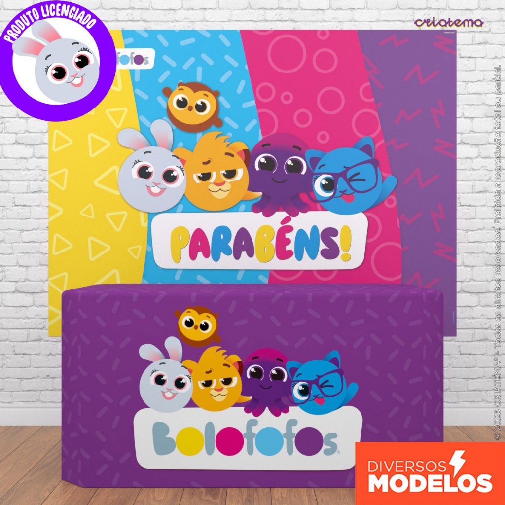 Painel Retangular Decoração Bolofofos + Capa de Mesa Aniversário Sublimada Em Te