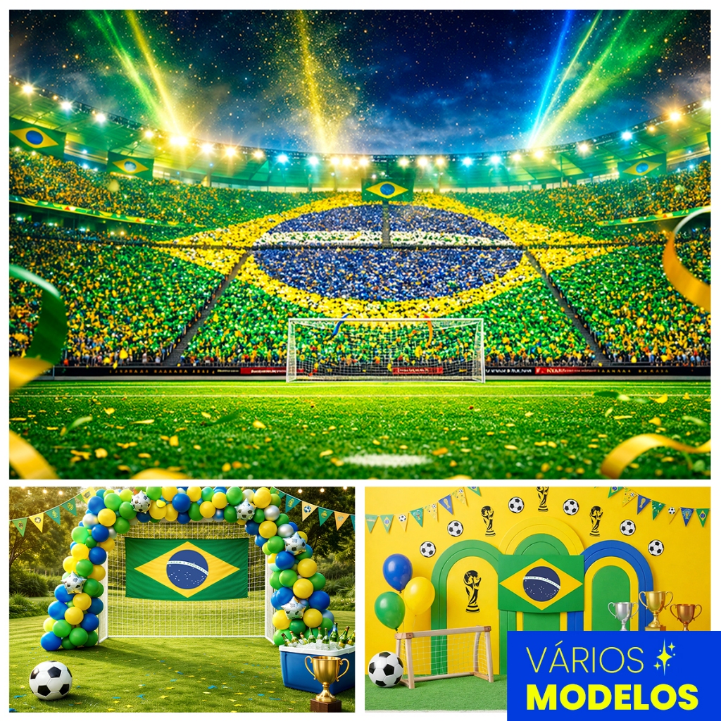 Fundo Fotográfico em Tecido Copa do Mundo Estádio Brasil 3D 1,50x2,20 Mt