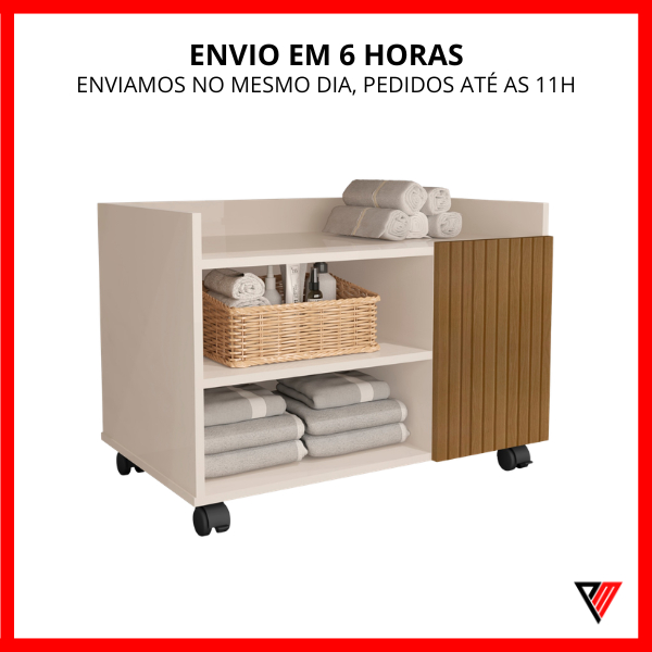 Gabinete Banheiro com Rodízio 1 Porta Ripado MDP Organizador Multiuso Armário Compacto Lavanderia