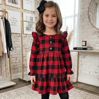 Vestido Xadrez Infantil Flanelado Manga Longa Menina Festa Outono Inverno Festa Junina Vermelho em Oferta na Shopee