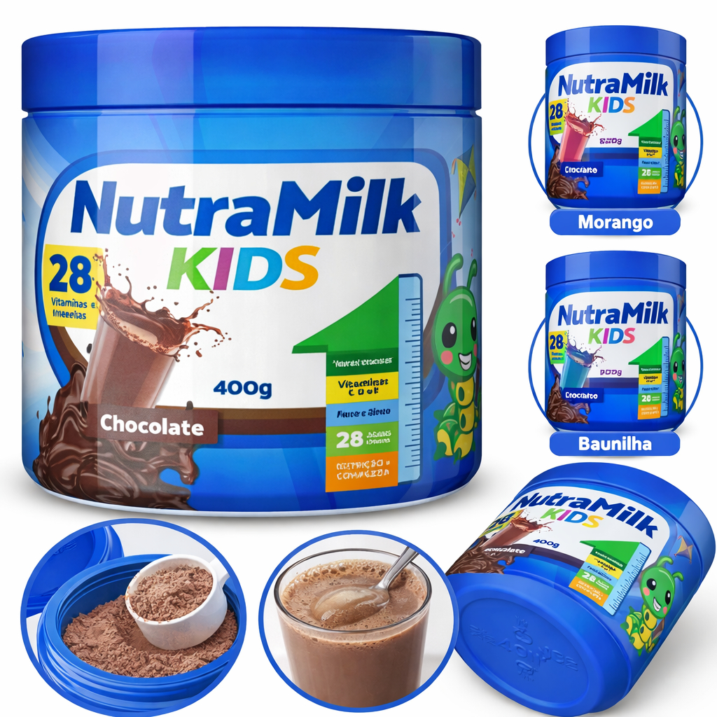 NutraMilk Kids Suplemento Infantil em Pó Rico Vitaminas Minerais Sem Glúten 400g