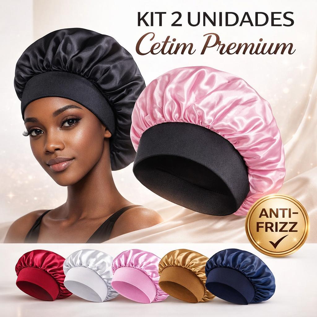 Kit 2 Toucas de Cetim Antifrizz com Faixa Larga para Dormir