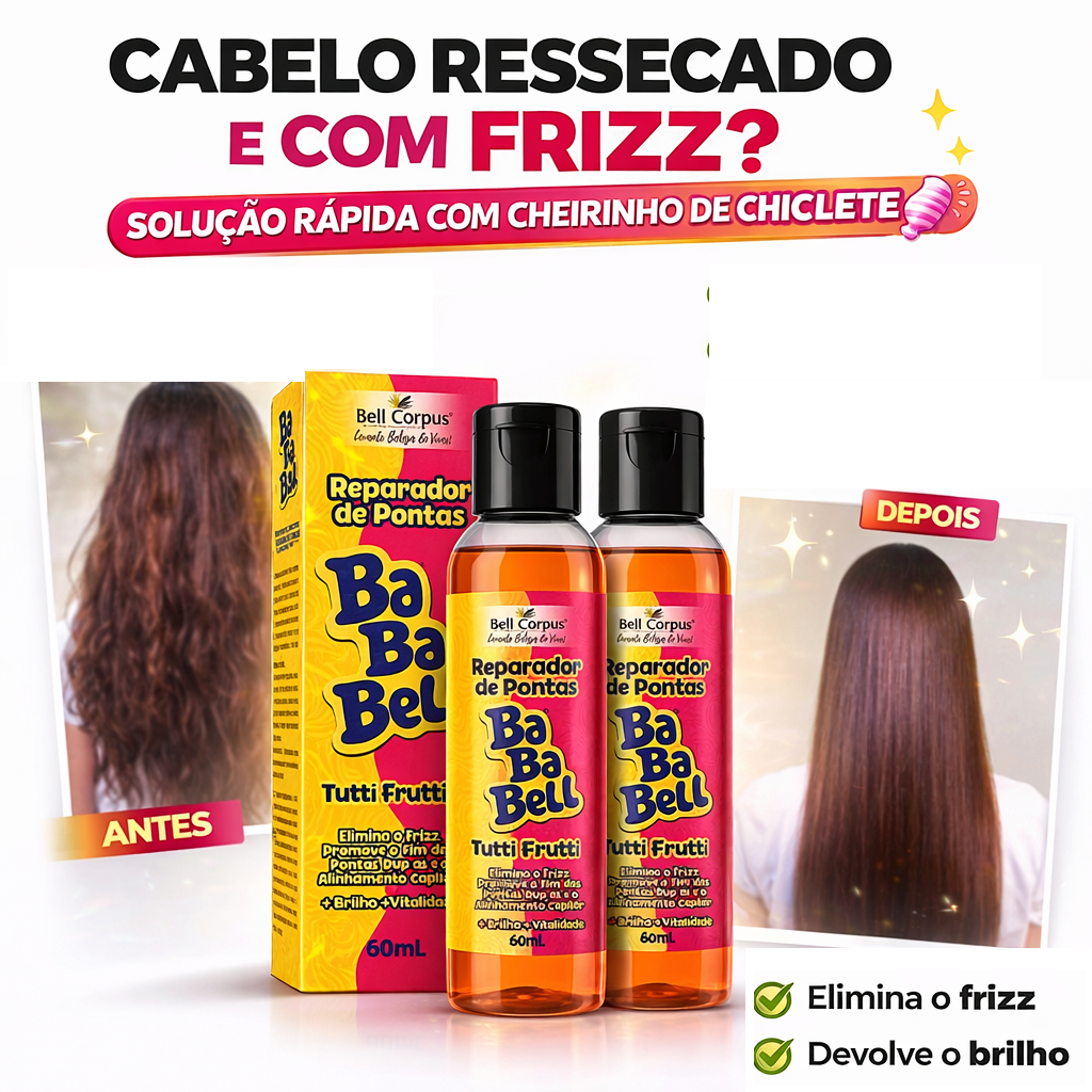 Kit 2x Reparador de Pontas Baba Bell Tutti Frutti | Cabelos macios e alinhados brilho em poucos dias