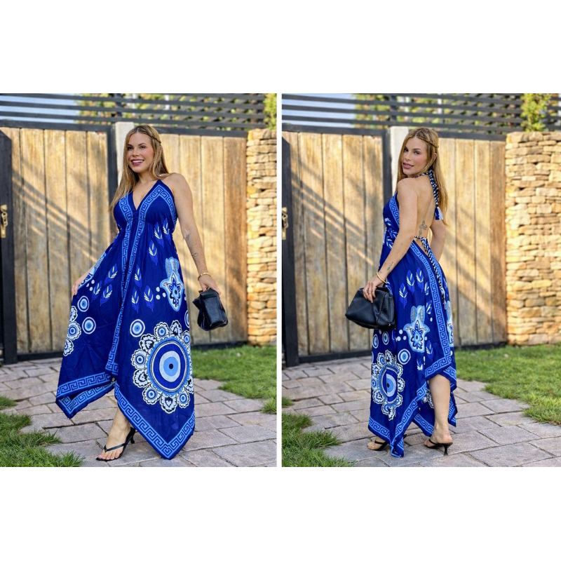 VESTIDO BOHO DOIS LENÇOS DE PONTAS INDIANO COSTAS NUAS OU ELÁSTICO NAS COSTAS